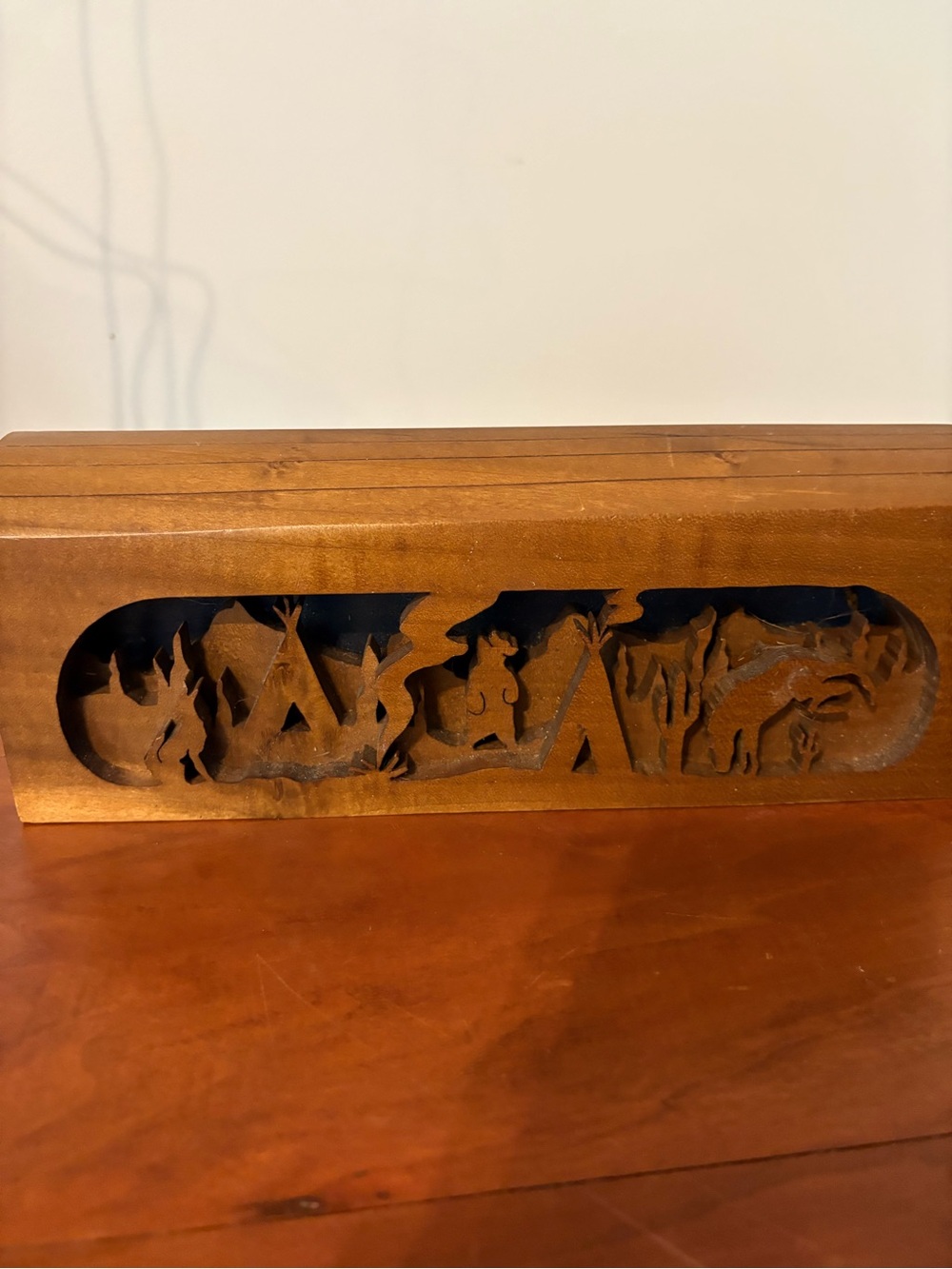 Handmade Wood Fretwork Teepee Wildlife Scene Vintage Folk Art Decor